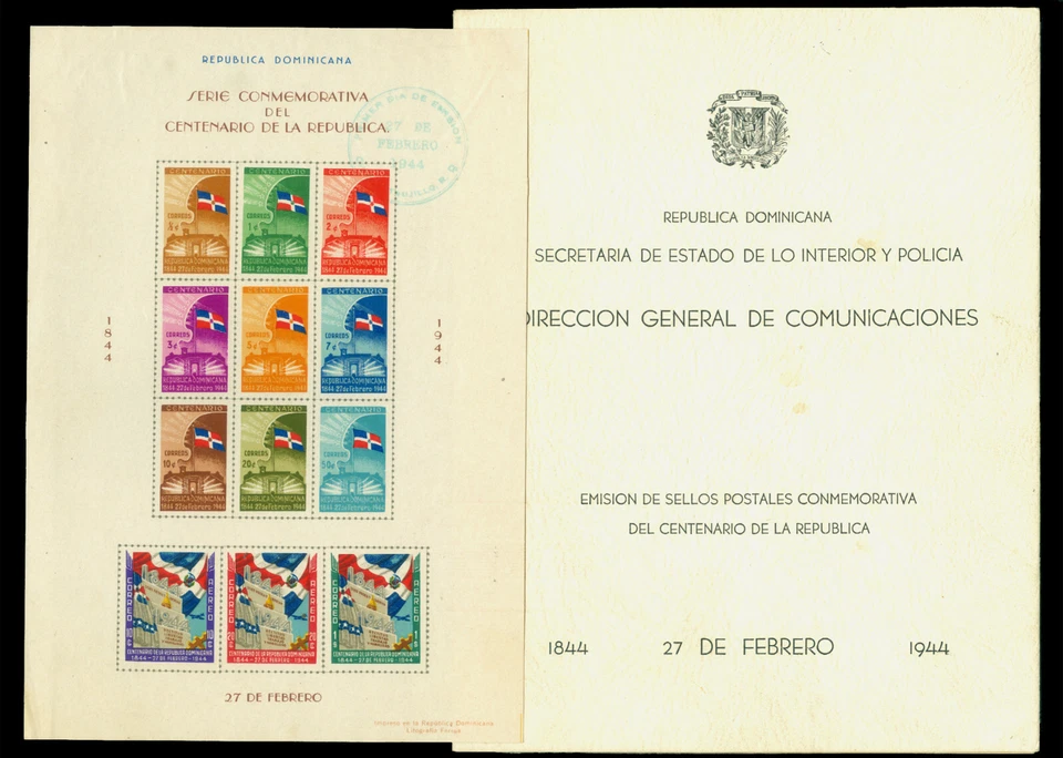 DOMINICAN REPUBLIC 1944 Cent. of Independence BLOCK S/S Sc# 407 used VF w/Folder - Image 1 of 1