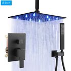 8" LED Matte Black Shower Set System Bathroom Luxury Rainfall Head Mixer Combo