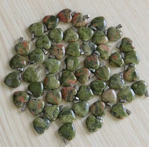 Unakite Stone Heart Pendant for Jewelry Making 20mm 5pcs - Picture 1 of 1