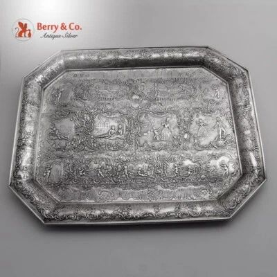 Dresser Tray Repousse Court Scenes 800 Silver 1890 Germany - Image 1 of 3