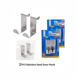 2Pcs Silver Home Living Shower Over Door Hook Holder Hanger Bathroom Kitchen - Picture 1 of 13