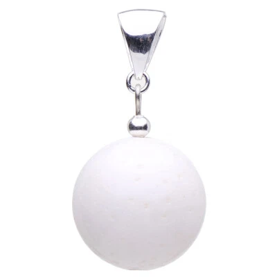 Ciondolo IN Bianca Corallo Sfera Ø18mm Corallo-Bambù Con Pori & 925 Argento - Immagine 1 di 4