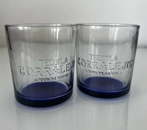 Two (2) CORRALEJO TEQUILA Glasses Tumbler Rocks Short Glasses Blue - Picture 1 of 2