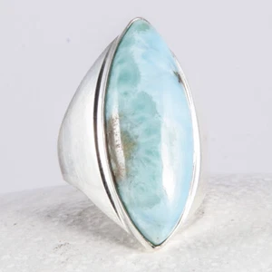 Anello in argento, anello, argento sterling 925, massiccio, Larimar, marchesa, navette, misura 61 - Foto 1 di 4