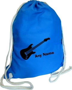 Guitar Print Personalised BLUE COTTON Kids Childs School Sports Gym PE Bag - Picture 1 of 12