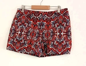 Kenar Women's Red Blue Paisley Chino Flat Front Cotton Stretch Shorts Size 6 - Picture 1 of 7