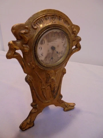 New Haven Clock, Cherub, Art Nouveau, Gold Gilt, 6.75" Tall 4.5" Across Vintage Cover