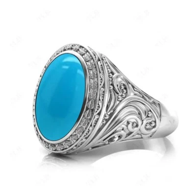 Anillo de sello de boda turquesa de oro de 18 quilates, 10 quilates 17 X 12 mm piedras preciosas para hombre Foto 1 de 4