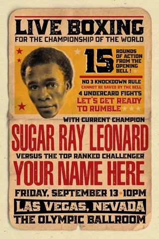 YOUR NAME on a Boxing champ poster vs Sugar Ray Leonard - personalized & cool Cover