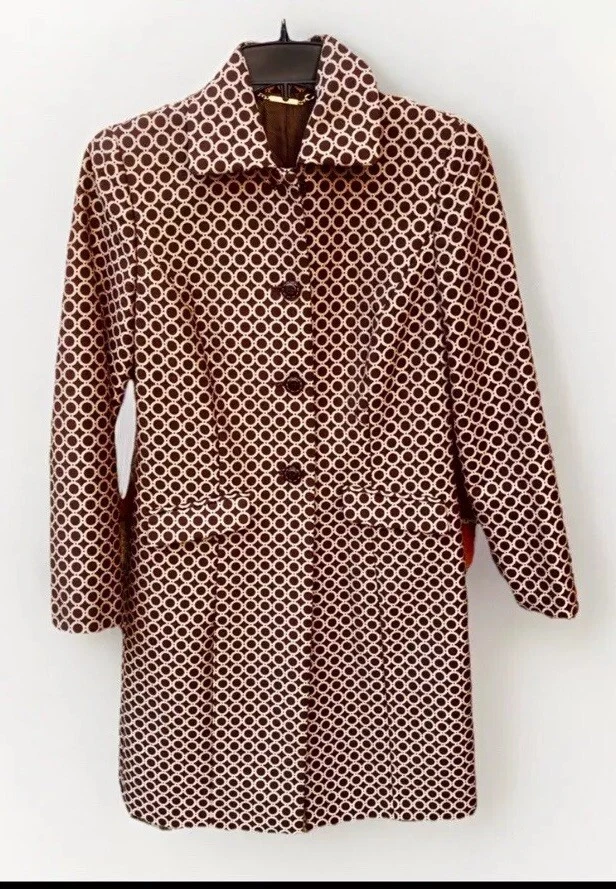 Vintage Y2K Sigrid  Olsen Coat Geometric, Design -Brown Beige Brocade XS - Image 1 of 4