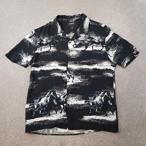 The Kooples Mens Shirt Large Black White Horse Print Hawaaian Tropical Holiday - Picture 1 of 10