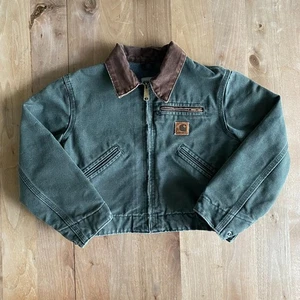 Vintage Carhartt Detriot J97 Moss Green YOUTH SIZE Fleece Lined Jacket Made USA - Picture 1 of 9