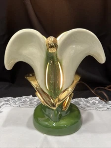 VTG ESCO-LITE TV CALILY TV Lamp green /gold/ Cream Ceramic 1950 unmarked 9.5”T - Picture 1 of 9