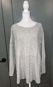 NEIMAN MARCUS Gray Cashmere Shirt Top Sweater Dolman Boat Neck Cable Knit XL 16 - Picture 1 of 7