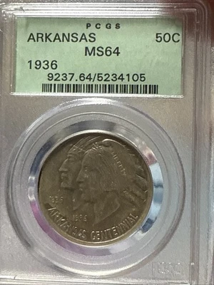 1937 ARKANSAS SILVER COMMEMORATIVE HALF DOLLAR PCGS - Image 1 of 4