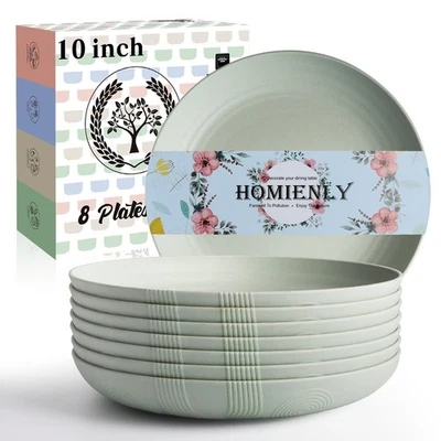 Wheat Straw Plates Set of 8-10 inch Deep Dinner Plates, Reusable Plastic Plat... - Image 1 of 4