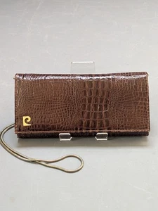 Pierre Cardin Clutch Purse Genuine Vintage Brown Crocodile Gold Tone Strap 1970s - Picture 1 of 17