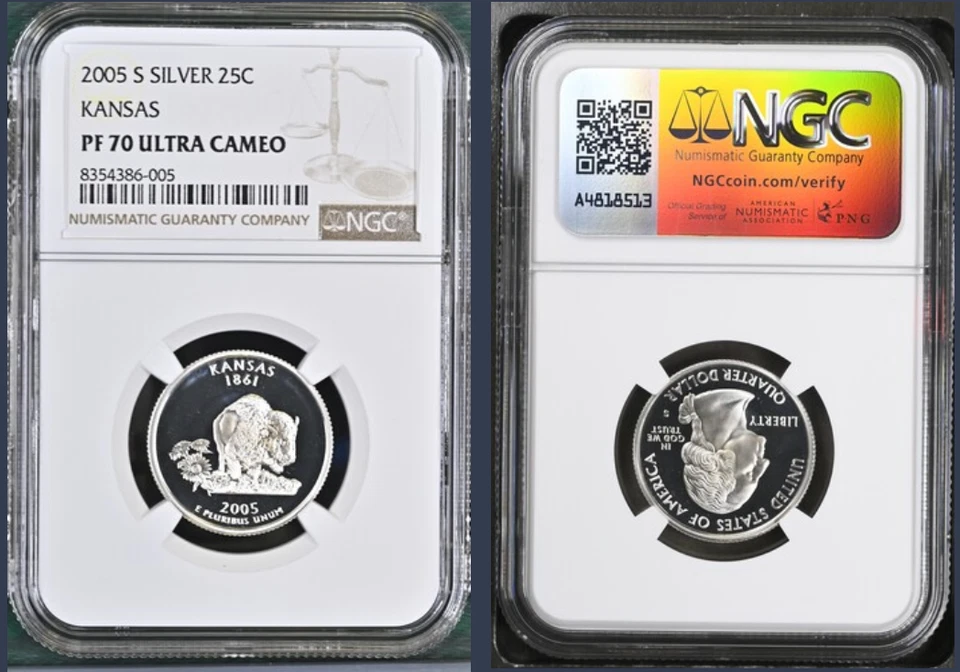 2005 S PF70 Silver Kansas Quarter Ultra Cameo  - Image 1 of 1
