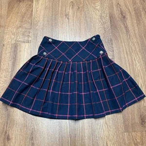 Jacadi Girls Tartan Pleated Skirt Navy Red Pink Plaid Buttons Size 12A/152CM - Picture 1 of 9
