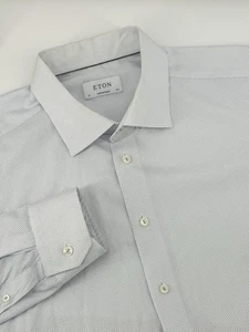 Camicia elegante uomo Eton contemporanea 18,5 35 bianco stampa blu - Foto 1 di 8
