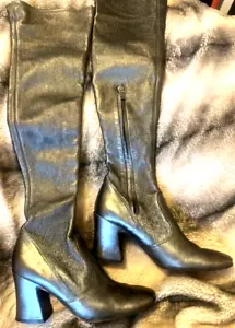 BOTAS BIBA PLATEADAS VINTAGE PRINCIPIOS DE LOS 00 HACE AÑOS 60 GOGO CUERO CREMALLERA SOBRE LA RODILLA UK 6 39 - Imagen 1 de 7