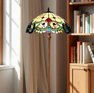 Lámpara de pie victoriana estilo vitral Tiffany acabado bronce oscuro 2 luces Foto 1 de 4