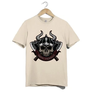 Viking Valhalla Skull Axes T-Shirt | Norse Warrior Unisex Tee|Nordic Skull Shirt - Picture 1 of 20