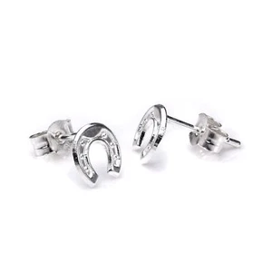 Sterling Silver Small Horseshoe Stud Earrings Studs Horse Shoe Earring - Picture 1 of 6