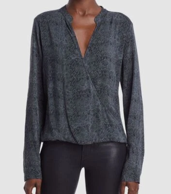 $128 Espléndida Blusa Top Para Mujer Gris Manga Larga Estampado Pitón Sobrepelliz Talla M Foto 1 de 4
