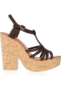 Paloma Barceló Women's Brown Tenerife Braided Leather Cork Platform Sandals 41 - Picture 1 of 10