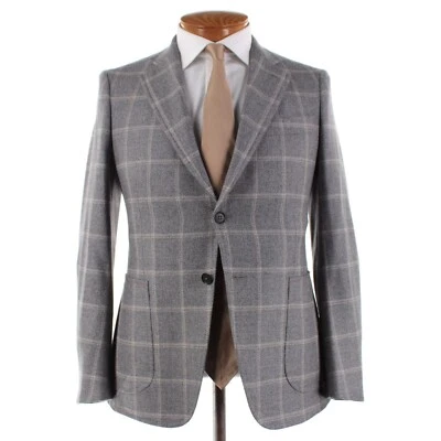 Abrigo deportivo Isaia nuevo con etiquetas lana/seda talla 46R (36R EE. UU.) en gris con cuadros beige Foto 1 de 4