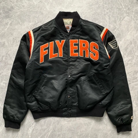 VTG 80s 90s NHL PHILADELPHIA FLYERS SATIN BOMBER JACKET SIZE XL Cover