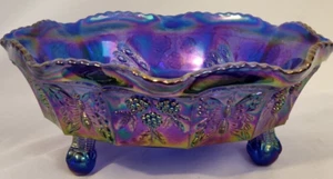 Fenton Electric Cobalt Carnival Glasschale Krallenfuß Schmetterling Beere Fantail - Bild 1 von 5