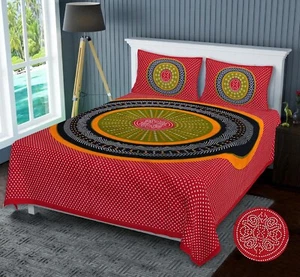 Rajasthani Jaipuri Bed sheet with new looking red color flower print - Picture 1 of 4