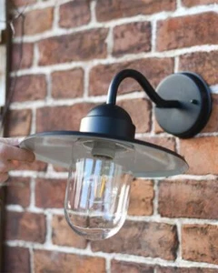 'Brooklyn' Contemporary Black Swan Neck Wall Light Outdoor Entrance Lantern IP44 - Picture 1 of 7
