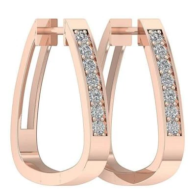 Hoops Earrings Round Cut Diamond SI1 G 0.45 Ct 14K Rose Gold Prong Set 0.70Inch - Image 1 of 4
