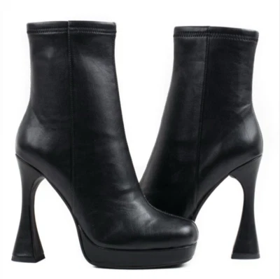 Botas de plataforma Jeffrey Campbell para mujer talla 8,5 Belair de cuero negro caprichoso Foto 1 de 4