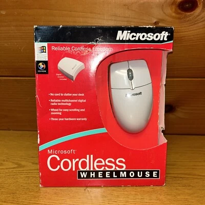 Vtg New Microsoft Cordless Wheel Mouse Wireless Digital Receiver Box 1999 - Image 1 of 4