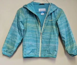 COLUMBIA GIRLS XS TEAL POLKA DOT JACKET ZIPPER AND HOOD - Picture 1 of 4
