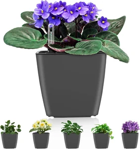 Self Watering Planters for Indoor Plants : 5 Inch 6 Pack Grey Planter with Water - Picture 1 of 12