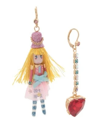 Betsey Johnson Oro Rosa Cascanueces Niña Cuelga Desajuste Pendientes Navidad NUEVO Foto 1 de 2