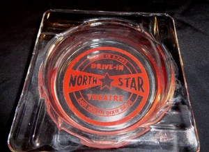 Vintage Marketing Glass Ashtray North Star Drive-In Theatre Clear Dayton OH MCM - Picture 1 of 7