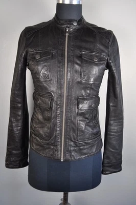 Lucky Brand Womens XS Lamb Leather Jacket Black Moto Biker Goth Edgy Punk Sexy - Image 1 of 4