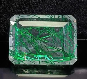 Quartz rutilé vert naturel certifié EGL 227,15 ct gemme en vrac taillé émeraude 5DSW - Photo 1/6