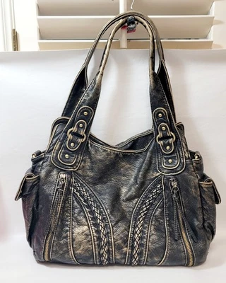 Montana West Conceal Carry Shoulder Tote Bag Braided Zippers Black/Gold  - Image 1 of 4