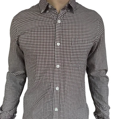 TOPMAN Mens Long Sleeve Gingham Check Button Down Shirt Size S Brown White - Image 1 of 4