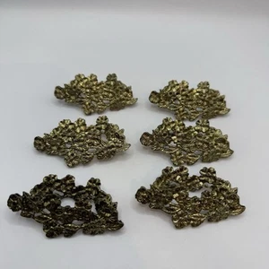 Vintage Flowers on Branches Napkin Rings Set of 6 Gold Brass Tone - Picture 1 of 4