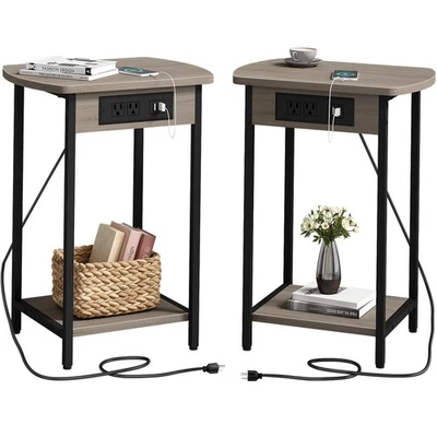 End Tables with Charging Station, Set of 2 Side Tables with USB Ports and Out... - Image 1 of 4