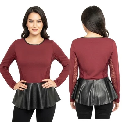 Blusa Romeo & Julieta Alta Costura M Borgoña Negra Peplum Encaje Imitación Cuero Vanguardista Foto 1 de 4