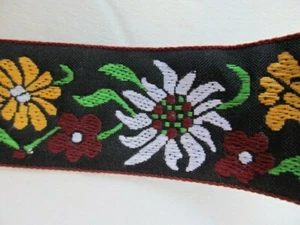 Vintage Jacquard 1.5"/11/2" Cotton Trim Ribbon Black with flowers Sold by 6 YDS - Picture 1 of 5